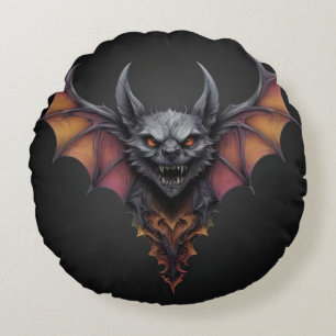 Gruselige Tintenzeichnung einer Fledermaus, Rundes Kissen