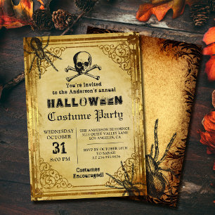 Gruselige Totenkopfspinnen Gothic Halloween-Party Einladung