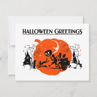 Gruselige Vintage-Art-Deco-Schwarzkatze-Halloween-