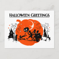 Gruselige Vintage-Art-Deco-Schwarzkatze-Halloween-