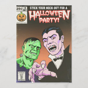 Gruselige Vintage-Comic-Einladung zur Halloween-Pa Einladung