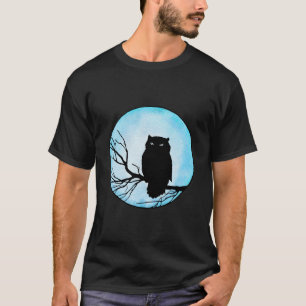 Gruselige Vintage-Eule mit blauem Wasserfarbenmond T-Shirt