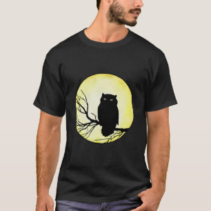 Gruselige Vintage-Eule mit gelbem Wasserfarbenmond T-Shirt