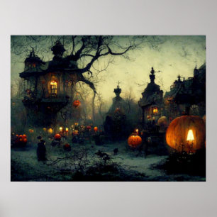 Gruselige Vintage-Fantasie-Halloween-Nacht Poster