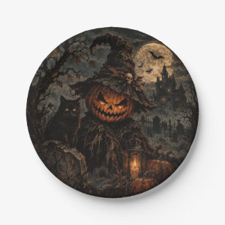 Gruselige Vintage-Halloween-Kürbis-Papierplatten Pappteller