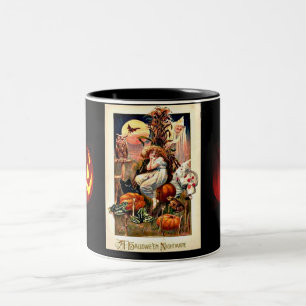 Gruselige Vintage-Halloween-Nacht Zweifarbige Tasse