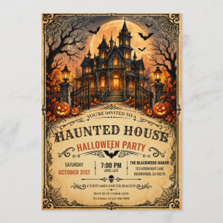 Gruselige Vintage Halloween-Party im Spukhaus Einladung
