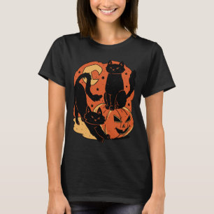 Gruselige Vintage-Halloween-Schwarze Katzen und Kü T-Shirt