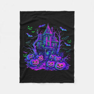 Gruselige Vintage-Halloween-Szene Retro-Kürbis Sch Fleecedecke