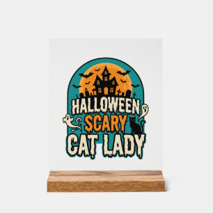 Gruselige Vintage-Hexenhütte Halloween Katzenlady_ Acrylschild