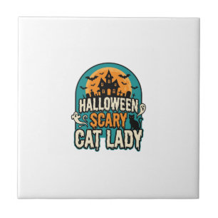 Gruselige Vintage-Hexenhütte Halloween Katzenlady_ Fliese