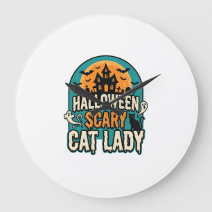 Gruselige Vintage-Hexenhütte Halloween Katzenlady_ Große Wanduhr