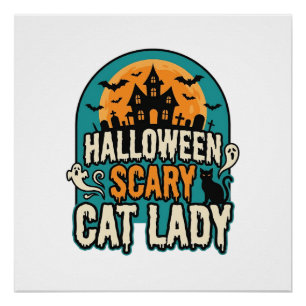 Gruselige Vintage-Hexenhütte Halloween Katzenlady_ Poster