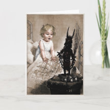 Gruselige Vintage-Krampus-Puppe Weihnachtskarte