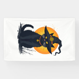 Gruselige Vintage-Schwarze Katze mit Hexenhut Voll Banner