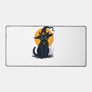 Gruselige Vintage-Schwarze Katze mit Hexenhut Voll Schreibtischunterlage