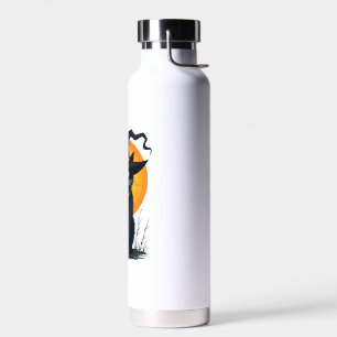 Gruselige Vintage-Schwarze Katze mit Hexenhut Voll Trinkflasche