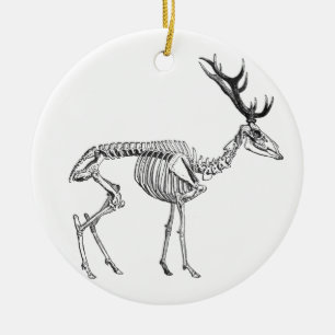 Gruselige vintage Skelett-Rentier-Zeichnung Keramikornament