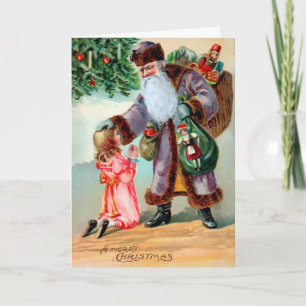 Gruselige Vintage-Weihnachtskarte mit Weihnachtsma Feiertagskarte