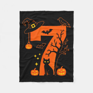Gruselige Zahl 7 Halloween Schwarze Katze Design F Fleecedecke