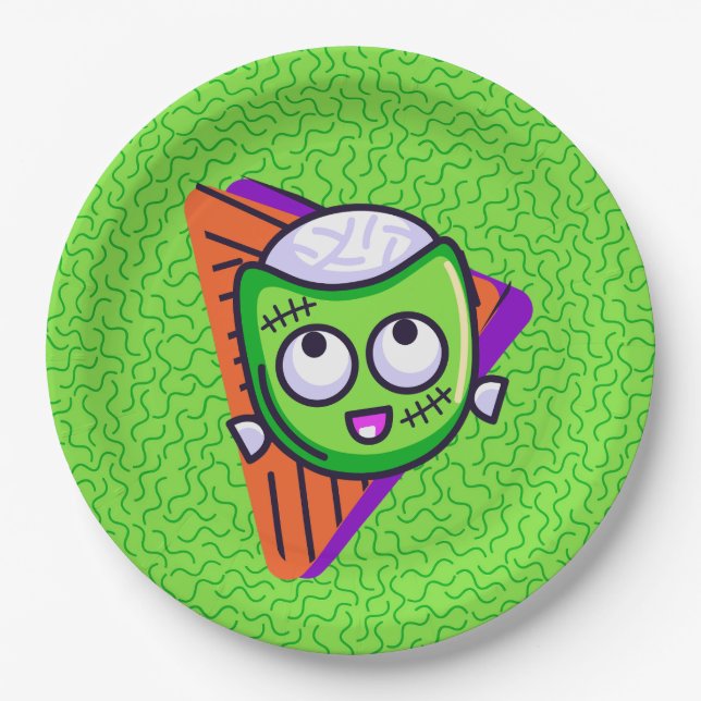 Gruselige Zombie-Halloween-Teller - Grün Pappteller (Vorderseite)