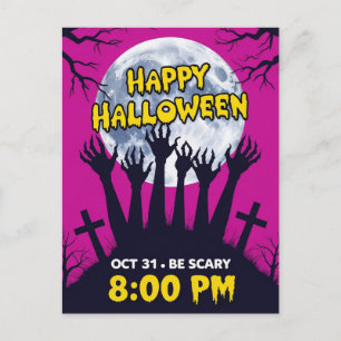 Gruselige Zombie-Hände Vollmond Halloween Feiertagspostkarte