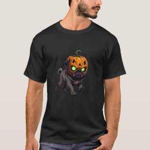 Gruselige Zombie-Mops-Illustration mit Kürbiskopf T-Shirt