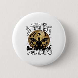 Gruselige Zombies Halloween Geflügelter Dämon Mond Button
