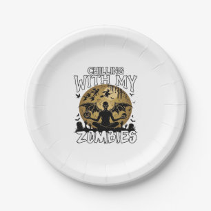Gruselige Zombies Halloween Geflügelter Dämon Mond Pappteller