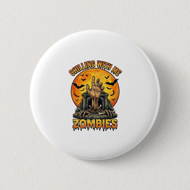 Gruselige Zombies Hand Grabstein Vollmond Fledermä Button (Vorderseite)