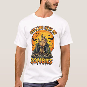 Gruselige Zombies Hand Grabstein Vollmond Fledermä T-Shirt