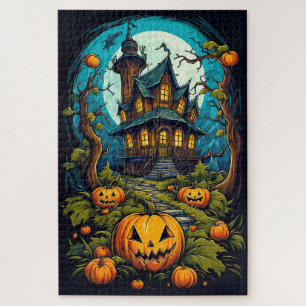 Gruseligen Frohen Halloween Geisterhaus Nachts Puzzle