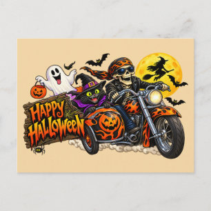Gruseligen Frohen Halloween Motorrad Skelett Biker Postkarte