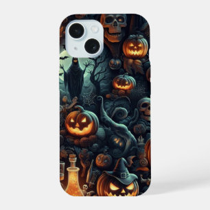 Gruseliger 3D-Halloween mit Fledermäusen, Totenköp iPhone 15 Hülle