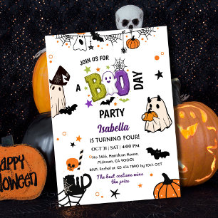 Gruseliger 4. Halloween-Geburtstag Geist Whimsical Einladung