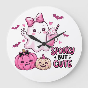 Gruseliger aber süßer rosa Geist Halloween-Wanduhr Große Wanduhr