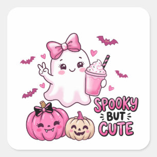 Gruseliger aber süßer rosa Halloween-Geister-Aufkl Quadratischer Aufkleber