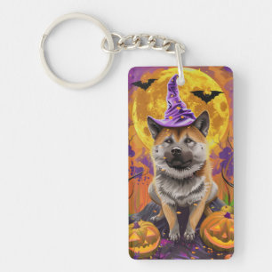  Gruseliger Akita-Halloween-Hexer und Kürbis  Schlüsselanhänger