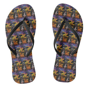 Gruseliger American Staffordshire Halloween-Kürbis Flip Flops