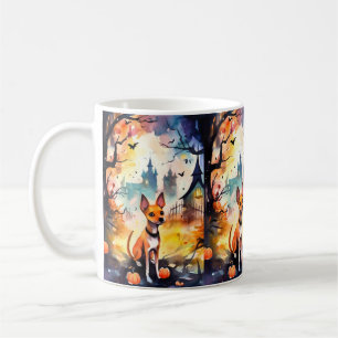 Gruseliger Basenji mit Kürbissen an Halloween  Kaffeetasse