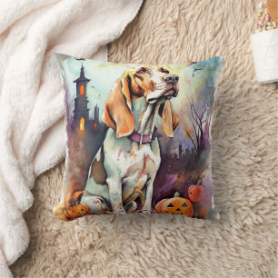 Gruseliger Basset Hound mit Kürbissen Halloween Kissen