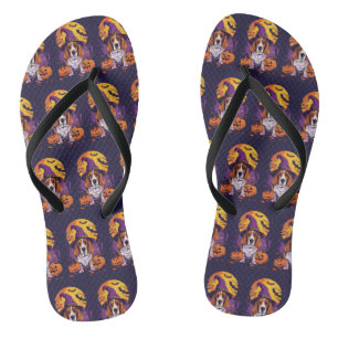 Gruseliger Beagle Halloween Hexe und Kürbis Flip Flops