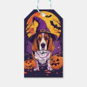 Gruseliger Beagle Halloween Hexe und Kürbis Geschenkanhänger