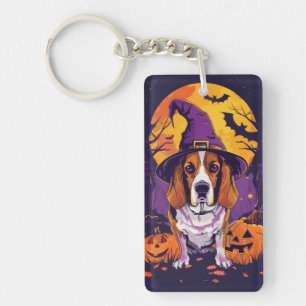 Gruseliger Beagle Halloween Hexe und Kürbis Schlüsselanhänger