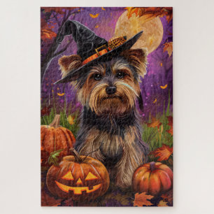 Gruseliger Biewer Terrier Halloween Hexe und Kürbi Puzzle