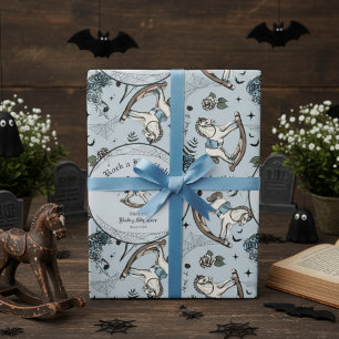 Gruseliger blauer Vintage-Schaukelpferd-Baby-Showe Geschenkpapier