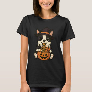 Gruseliger Boston Terrier Kürbis Japanischer Ramen T-Shirt