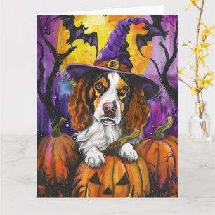 Gruseliger Brittany Spaniel Halloween Hexen-Kürbis Karte