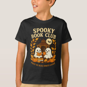 Gruseliger Buchclub Halloween Geist Lesen Kaffee F T-Shirt