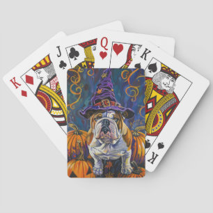 Gruseliger Bulldogge Halloween Hexe und Kürbis Spielkarten